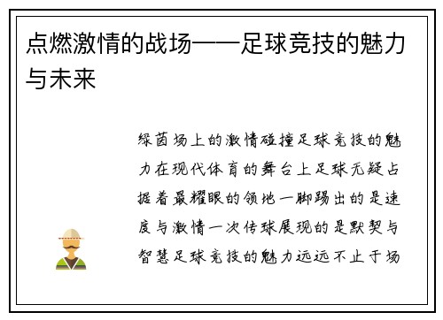 点燃激情的战场——足球竞技的魅力与未来