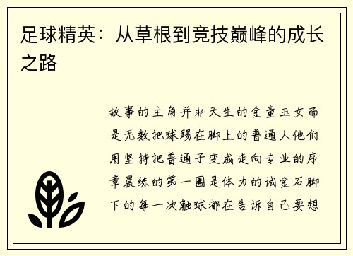 足球精英：从草根到竞技巅峰的成长之路