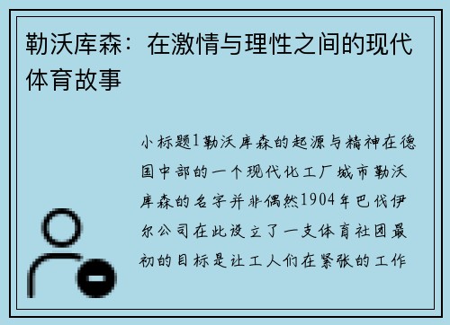 勒沃库森：在激情与理性之间的现代体育故事